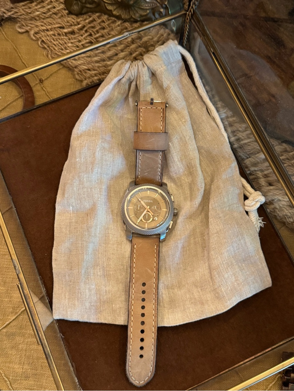 Vintage Fossil Men's light Brown Leather Watch